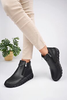 Deripabuc Hakiki Deri Siyah Kadın Anatomik Deri Bot Dp79-3608 38 Numara