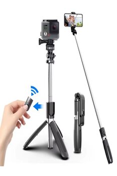 DEANB Telefon ve Kamera Uyumlu Bluetooth Tripodlu Selfie Çubuğu | 19-100cm Alüminyum Gövde VLOG