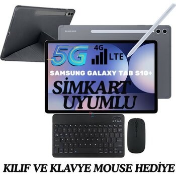 Samsung Galaxy Tab S10+ Simkart Uyumlu 5g Lte 12/256GB Tablet Gri Kılıf ve Klavye Mouse Hediye - 256 GB
