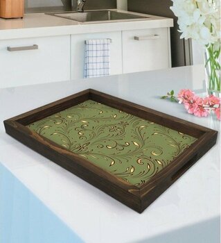 Bk Gift Retro Motif Tasarımlı Doğal Ahşap Tepsi-4 - Renk