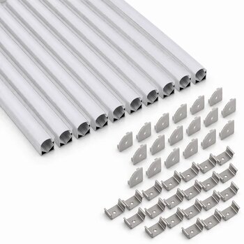 10’Lu Set Köşe Led Profil Kanal 18X18mm 1 Metre Alüminyum Sıva Üstü Led Şerit Kanalı Opak Kapaklı Tutuculu Vitrin