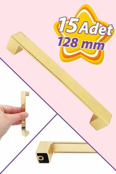 GLASWEN 15 Adet Bihter Düz Kulp 128 mm Altın Mutfak Kulpu Çekmece Dolap Kapak Kulbu Metal Mobilya Dolabı Ku