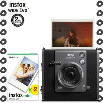 Instax Wide Evo Siyah Şipşak Anında Baskı Hybrid Fotoğraf Makinesi ve 20'li Film
