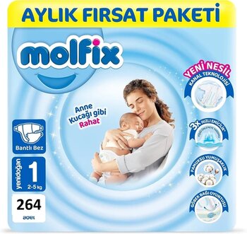 Molfix 1 Numara Yenidoğan 264'Lü Bebek Bezi