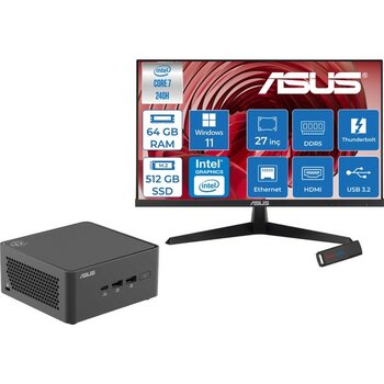 Asus Nuc 15 Pro Tall Kit Intel Core 7-240H 5.2ghz Up 64GB Ddr5 512GB SSD Intel® Graphics Asus 120Hz IPS 27 Inç Fhd Mon. WIN11PRO Mini Masaüstü Bilg...