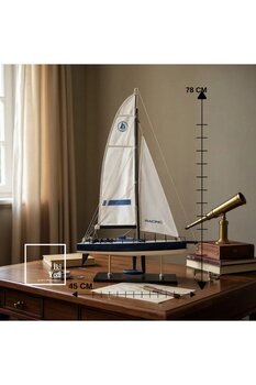 77 Quero Yelkenli Gemi Maketi 78 cm Büyük Boy Yarış Teknesi Dekoratif Denizcilik Objeleri Racing Boat