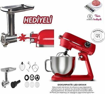 Karaca Hamur Yoğurma & Mikser Karıştırcı ,püre Yapma Dokunmatik LED Ekranlı 10 Hız Kademeli Döküm Gövde, 7 Lt Hazne Premium Mikser - Kırmızı