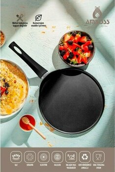 30 cm Titanyum Kaplama Krep Tavası, Yanmaz, Yapışmaz, Siyah - Ahşap - Seçenek 1