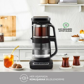 Karaca Yeni Çaysever Robotea Connect Wifi Bağlantılı Premium Cam Çay Makinesi Su Isıtıcı Filtre Kahve Makinesi - Gümüş - Siyah