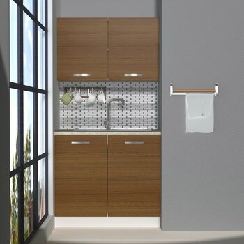 Decoraktiv Mini 90 MDF Hazır Mutfak Dolabı - Naturel Ceviz - Dayanıklı Mdflam Malzeme ve Geniş Depolama