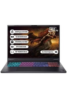 Acer Nitro 18 Nh.qyhey.001 AMD Ryzen AI 9 365 18" 16 GB RAM 1 TB SSD 8 GB Rtx5060 165Hz Wqxga FreeDOS Gaming Laptop