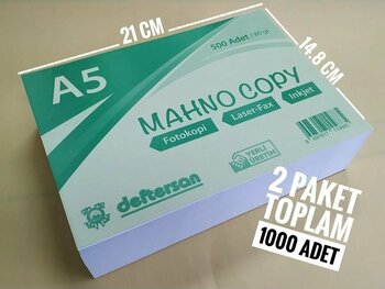 DEFTERSAN A5 Fotokopi Kağıdı 80 Gr. 2x500= 1000 Adet A4' Ün Yarısıdır !