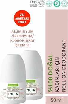 Incia %100 Doğal Roll On Deodorant Kadınlar İçin Ter Kokusu Önleyici Lekesiz 50 ml X 2 Adet