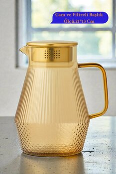 İnterlife Desenli Cam Sürahi Paslanmaz Çelik Kapaklı | Isıya Dayanıklı | Kulplu | Su & Meşrubat Sürahisi