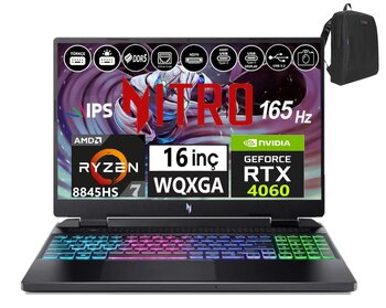 Acer Nitro 16 An16-42 Amd R7 8845hs Aı 32gb Ddr5 1tb Ssd 8gb/Rtx4060 Freedos 16" 165hz Wqxga Ips Taşınabilir Bilgisayar Wnhqskey00106+Weblegelsinçanta