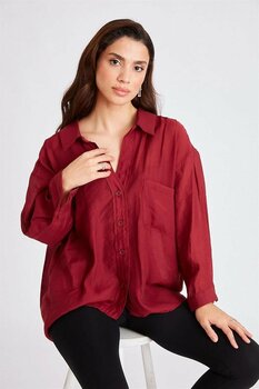 Suziş Kadın Oversize Bol Kalıp Bordo Gömlek Standart Beden