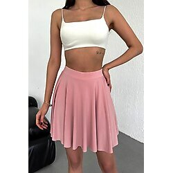 RuyaMood Kadın Pembe Beli Lastikli Volanlı Kloş İçi Şortlu Etek