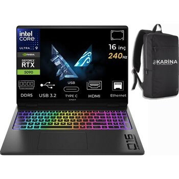 Hp Omen Max 16-AH0001NT Ultra 9 275HX B8SK8EA-K17 64GB 1tb+1tb RTX5090 24GB Freedos 16"  OLED Wqxga 240Hz Gaming Laptop - 1 TB + 1 TB - 64 GB