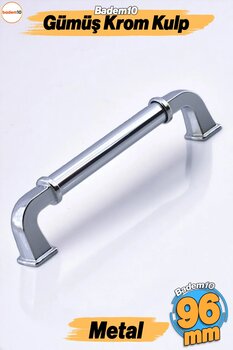 Badem10 Alfa Metal Gümüş Krom Renk Kulp 96 Mm Mobilya Mutfak Çekmece Dolabı Dolap Kapak Kulpları Kulbu Kulpu