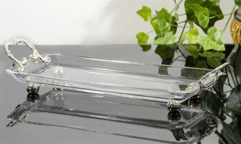 Santara Avangarde Üstün Kalite Ürün Gümüş Metal Kulplu Muhteşem Cam Tepsi