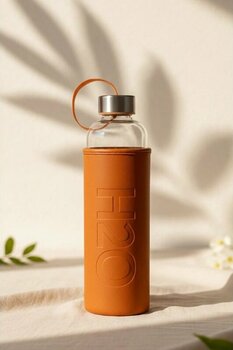 Snippy H2o - Cam Matara Deri Kılıflı Suluk Su Şişesi Cam Matara 1000 Ml Turuncu Turuncu