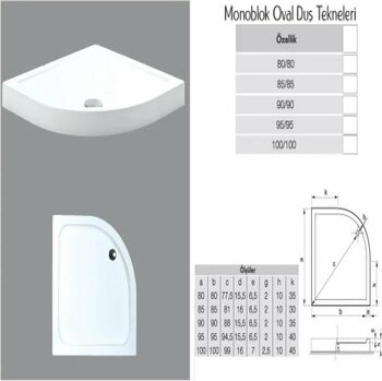 TEKNO DUŞ DUŞAKABİN TEKNE VE KÜVET SİSTEMLERİ Oval Monoblok Duş Teknesi H:10 Cm