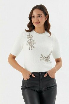 Shopping Shop Işlemeli Kısa Kol Triko Bluz Ekru