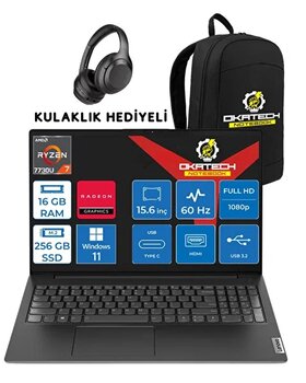 Lenovo V15 Ryzen 7 7730u 15.6" 16 GB RAM Ddr4 256 GB SSD Full HD Win11Pro Notebook - Okatech Çanta