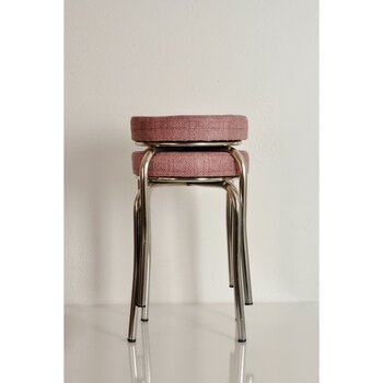 Akk Ticaret 2 Adet Pembe Renkli Kumaş Nikelajlı Demir Tabure Mutfak Taburesi