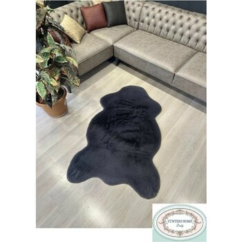 Yünteks Rabbit Tavşan Tüyü, Peluş Halı, Yumuşak Dokulu Halı, Kaydırmaz Taban Halı - Antrasit - 90 x 150 cm