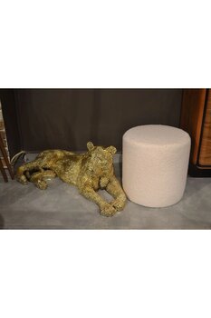 berjeriX Puf Teddy Kumaş Kırık Beyaz Makyaj Pufu Puf Sandalye Ayak Uzatma Pufu