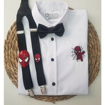 Cool Bebe  Örümcek Adam Konseptli Askı Papyon Gömlek - 02S-Siyah - 1 Yaş