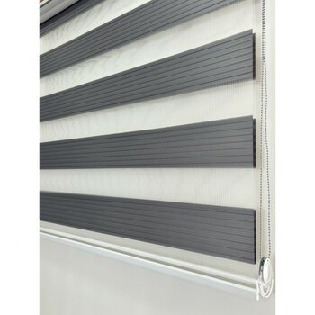Gri Pileli Zebra Stor Perde Ev/ofis Perdesi Aluminyum Sistem Zebra Stor Perde – Gece & Gündüz Kullanım, Kolay Montaj (Alüminyum Sistem) - 120 x 200