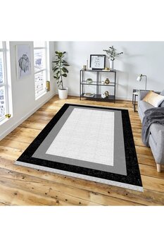 DECOSER HALI Kilim Yıkanabilir Gri Etnik Desenli Kaymaz Taban Salon Koridor Mutfak Halısı Sahra2031