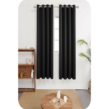 Farbateks Siyah Rustik Perde Kuşgözü Halkalı Boru Perdesi Halka Dekoring Perde - 100 x 250 cm