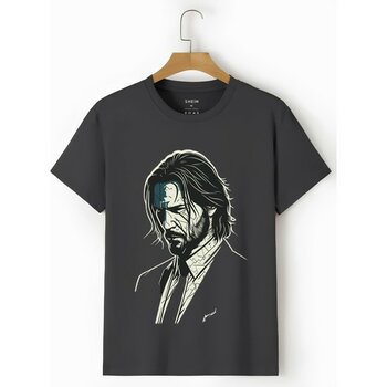 BBS Clothes John Wick Baskılı %100 Pamuk Siyah Tişört - L - 01-Siyah