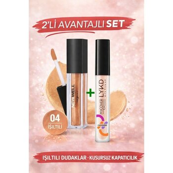 New Well Lipgloss 04 ve Lykd Concealer Kapatıcı 2’li Set – Parlak Dudak & Yüksek Kapatıcılık - ALTIN + BEJ