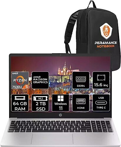 HP 255 G10 8A547EA 15.6 inç AMD Ryzen 5 7530U 64 GB 2 TB SSD AMD Radeon Graphics Windows 11 Home