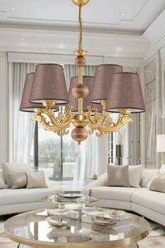 Dede Beş Kollu Ahşaplı Eskitme Zamak Metal Döküm  Avize Kahverengi Şapkalı - 5