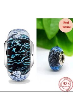 Dalgalı Koyu Mavi Murano Cam Okyanus Charm