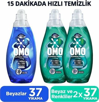 Omo Express Fresh Ultra Beyaz Sıvı Deterjan 1480ml X1 Kötü Koku Karşıtı Beyaz Ve Renkliler X2 1480 Ml