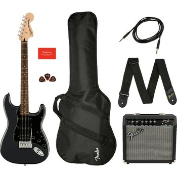 Squier Affinity Strat HSS Frontman 15G  Charcoal Frost Metallic Elektro Gitar Seti - Siyah