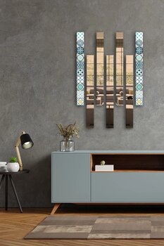 Decorita Dekor Camı | Modern Çini Desen Cam Ve Bronz Ayna | 7'li Takım | 5cm X 50cm