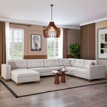 Eymense Kumsal U Yataklı Sandıklı Çekyat Köşe Koltuk Takımı - Krem