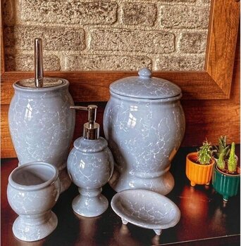 Red Seramik Collection Antrasit 5’li Banyo Seti - Beyaz - Silver