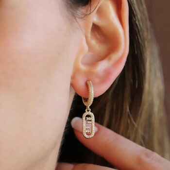 Fnd Taşlı Halka Gümüş Küpe Gümüş