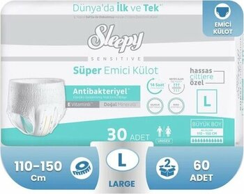 Sleepy Sensitive Süper Emici Külot Büyük Boy L 30'Lu 2 Adet Hasta Bezi