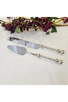MaviDamla 2 PARÇA KRİSTAL SAPLI PASTA SERVİS SETİ GÜMÜŞ
