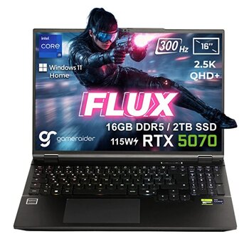 Gameraider Flux Gr16 i9-14900HX 16" 16 GB RAM Ddr5 2 TB SSD RTX 5070 8GB 115w W11 Home Gaming Laptop