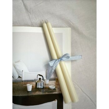 Birmiamu 2'li Beyaz Düz Silindirik Şamdan Mum Seti